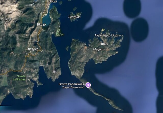 Goggle Maps carta del canale tra lefkada e meganissi